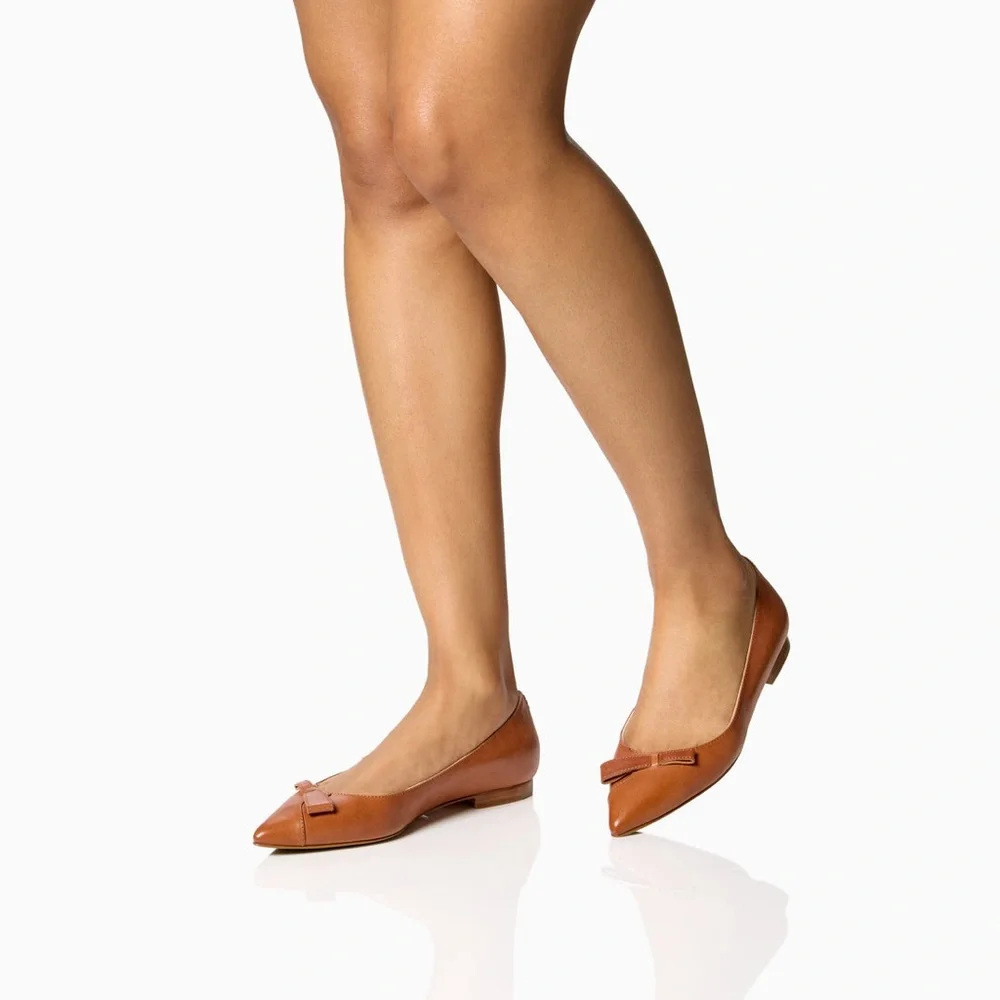 Sarah flint (Natalie) Elegant Brown Leather Flats with Bow - Picture 3 of 10